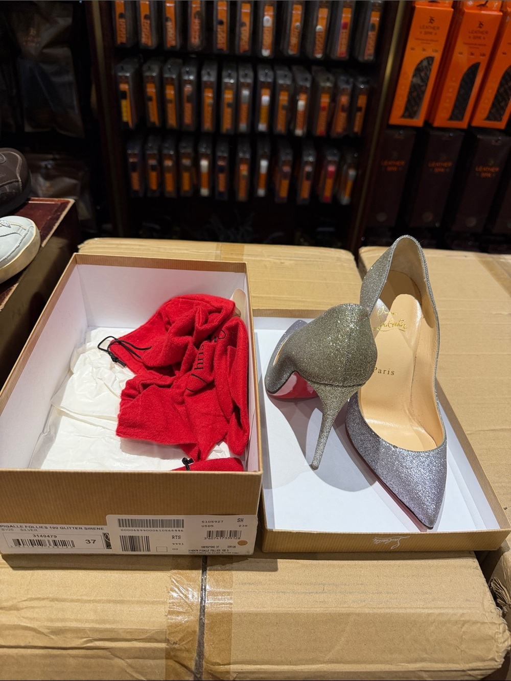 Christian Louboutin Silver Glitter Pointed-Toe Stiletto Pumps